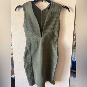 AKIRA Olive Green Bandage Bodycon Dress – Zip Back – Size S